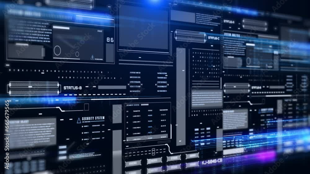 Poster HUD futuristic with glow stream line data transfer communication side landscape view. Digital technology big data analysis 4K motion blur platform