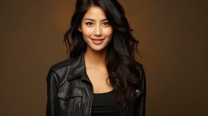 Fototapeta premium Beautiful Brunette Young Asian Woman Shows Discount , Background Image , Beautiful Women, Hd