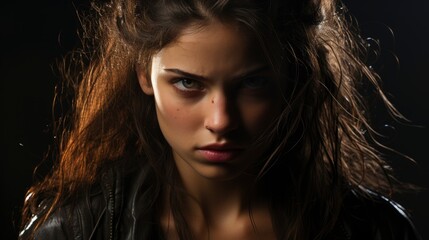 Naklejka premium Young Angry Woman Looking Somethingphotorealistic , Background Image , Beautiful Women, Hd