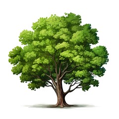 Summer serenity. Tree on white background isolated solitude. Art of nature. Oak elegance solitary. Icon of seasonal growth and beauty