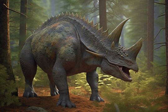 Image of a prehistoric centrosaurus dinosaur. Generative AI