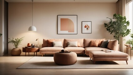 Fototapeta na wymiar Modern Living Room with Minimalistic Furniture: Sleek Design, Clean Lines, Contemporary Interior Decor 