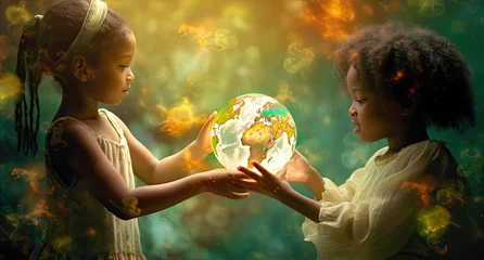 Foto op Canvas children holding earth planet © Kien