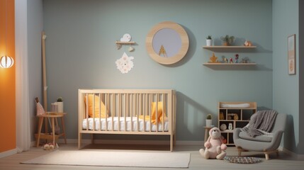 Baby room balanced perspective front view real scene.Generative AI