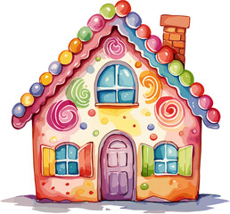 Christmas Gingerbread House Watercolor Illustration - Festive Holiday Cookie Decorations