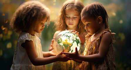children holding earth planet