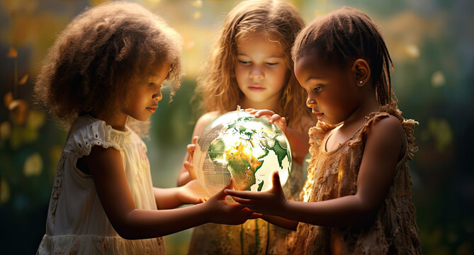 Children Holding Earth Planet