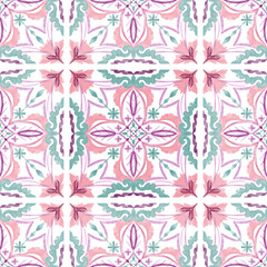 Watercolor Tile tradiitional tribal vintage folk damask painting drawing floor interior