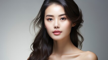 Naklejka premium Skincare Makeup Concept Beautiful Asian Female Woman , Background Image , Beautiful Women, Hd