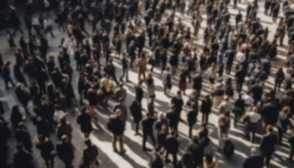 Crowd of people multiracial people walking in the city.Blurred crowd of unrecognizable at the street. Busy streets business,shopping area. Blurred defocused background