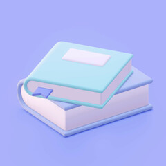 3d render stack of book on purple background. Concept for learning in school and reading