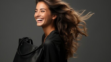 Fototapeta premium Portrait Happy Smiling Woman Hold Shopping , Background Image , Beautiful Women, Hd