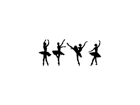 Set of Ballerina Silhouette in various poses isolated on white background