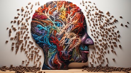 ADHD, attention deficit hyperactivity disorder, mental health, head of a man with jigsaw pieces - obrazy, fototapety, plakaty