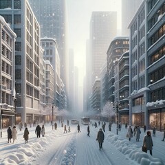 city ​​view in winter and covered with snow