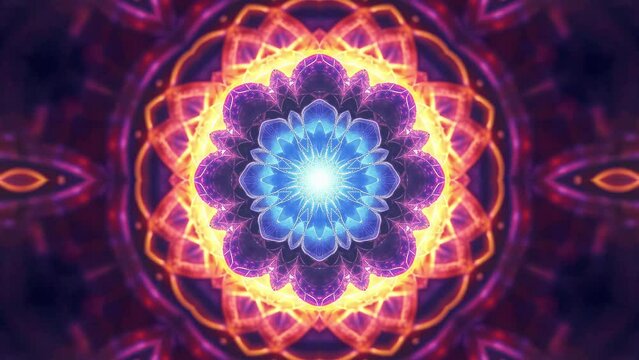 Colorful glowing peaceful mandala. Mesmerizing multicolored kaleidoscopic pattern.