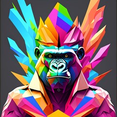 Gorilla and monkeys in rainbow colors	