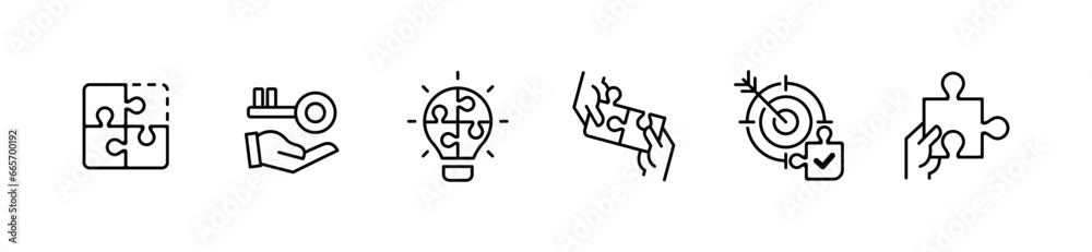 Poster business challenge problem solving teamwork creative idea match puzzle jigsaw piece fit answer icon 