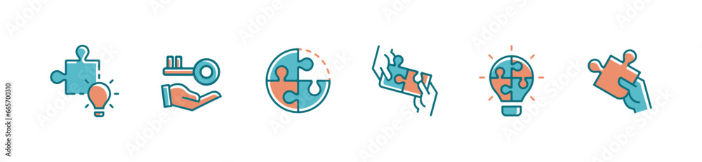 Leinwandbilder jigsaw puzzle piece business challenge icon set teamwork problem solving match solution idea vector illustration for web and app