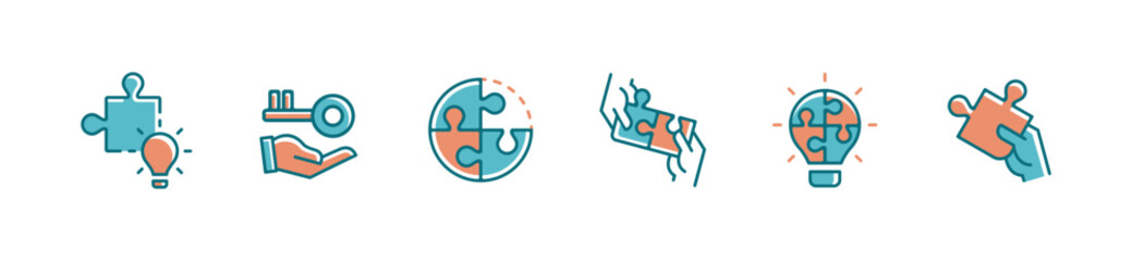 jigsaw puzzle piece business challenge icon set teamwork problem solving match solution idea vector illustration for web and app