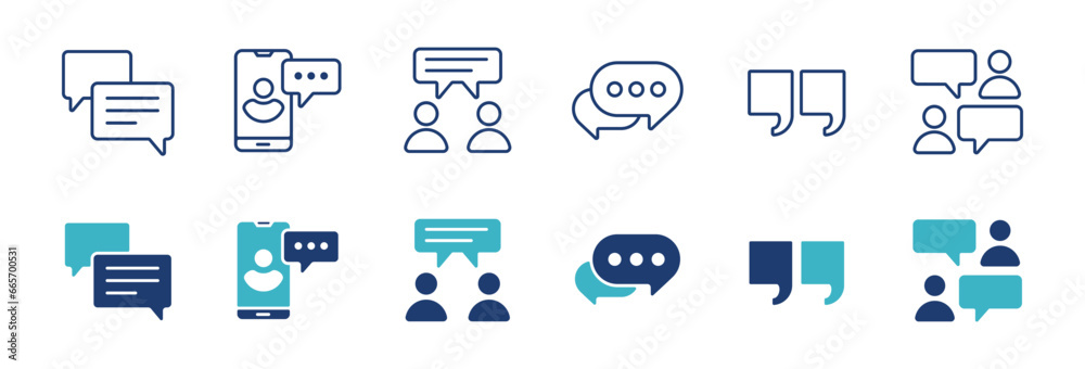 Poster online message bubble chat icon set online communication social discussion vector illustration for w