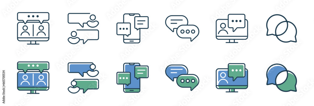 Poster set of online talking message bubble chat discussion icon vector social communication element symbol