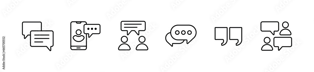 Poster dialogue speech message balloon outline icon set online communication chatting bubble business social user discussion conversation quote vector illustration for web and app