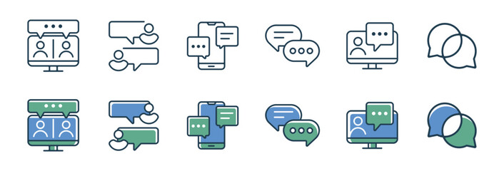 set of online talking message bubble chat discussion icon vector social communication element symbol illustration - obrazy, fototapety, plakaty