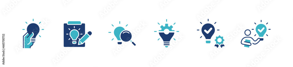 Poster collection of lightbulb creative idea icon set business solution invention inspiration thinking vector illustration outline management creativity design for web and app