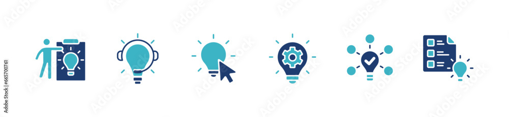 Poster collection of creative thinking idea solution icon set for web and app. lightbulb inspiration business brainstorm innovation vector illustration