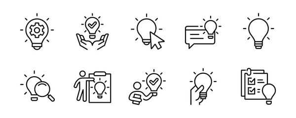 light bulb creative innovation icon set business solution idea thinking problem solving management vector illustrationg in line style for web and app - obrazy, fototapety, plakaty