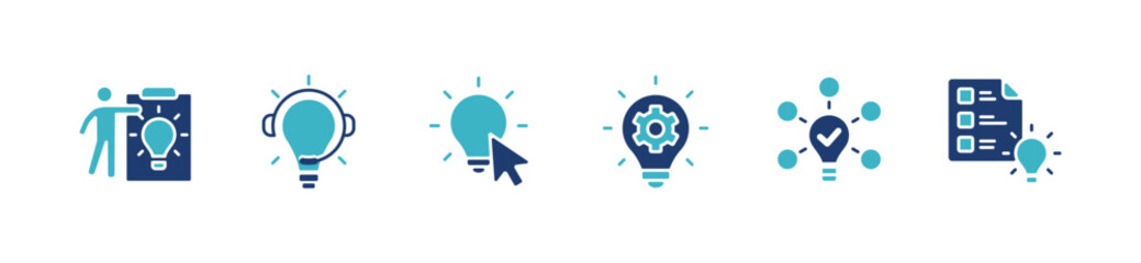 collection of creative thinking idea solution icon set for web and app. lightbulb inspiration business brainstorm innovation vector illustration - obrazy, fototapety, plakaty