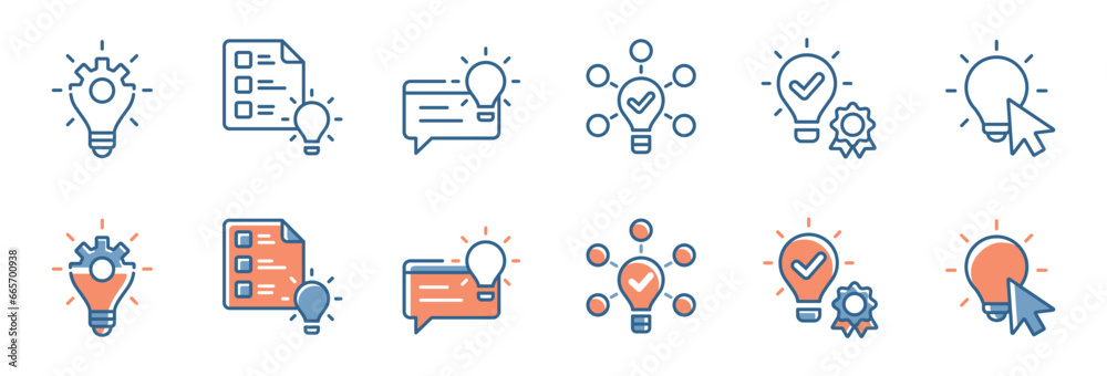 Poster lightbulb creative thinking icon set business startup innovation creativity vector illustration for web and app