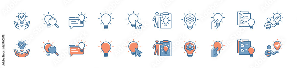 Poster collection of creative idea lightbulb icon set business creativity innovation problem solving soluti