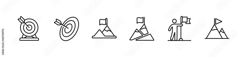 Poster target goal mission business objective success icon set aim challenge summit marketing strategy vect