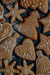 Close up of a homemade Christmas gingerbread cookies. Christmas decorations 