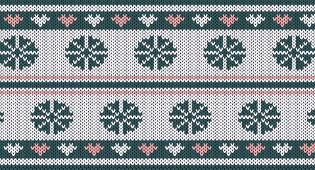 Flower and heart knitted pattern, Festive Sweater Design. Seamless Knitted Pattern