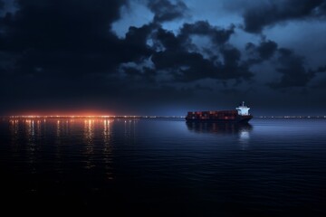 cargo ship at night and going home