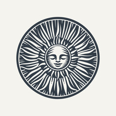 Sun icon. Vintage woodcut engraving style hand drawn vector illustration.