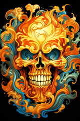 Fototapeta premium Whispers from Beyond: An Abstract Poster Illustration Embodying the Sinister Forms of a Demon, Skull, or Ghost - Generative AI