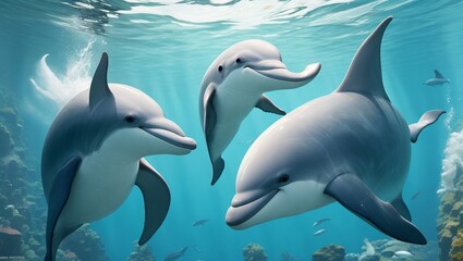 Fototapeta premium three dolphins in the pool