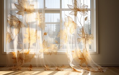 Embroidery Curtains, Transparent Embroidery window curtain isolated on a transparent background.