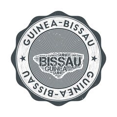 Guinea-Bissau seal. Country round logo with shape of Guinea-Bissau and country name in multiple languages word cloud. Authentic emblem. Attractive vector illustration.