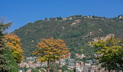 Lake Como views, concept of vacation in Italy. Old part of city center. Ideas for journey.