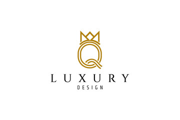 Luxury Q Alphabet Crown Logo Design Concept