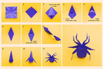 Spider origami tutorial, step by step, tutorial.