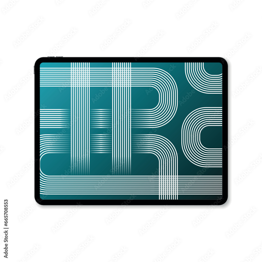 Poster Realistic tablet computer lock screen with abstract colored geometric wallpaper isolated on white background. realistic and detailed device mockup. stock vector illustration