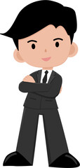 Male businessman wearing a black suit. Hands folded across chest. SVG illustration.