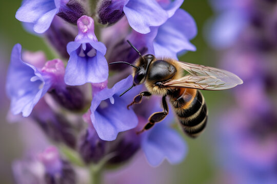 Bee Collecting nectar from purple flower