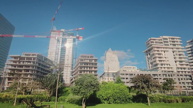 view of Casa Finance City buildings CFC from Anfa Park on a sunny day